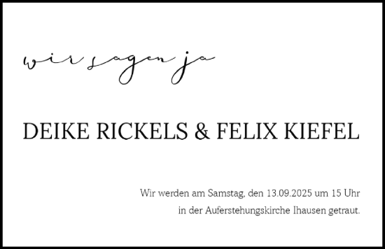 Hochzeitsanzeige von Deike Rickels von NWZ