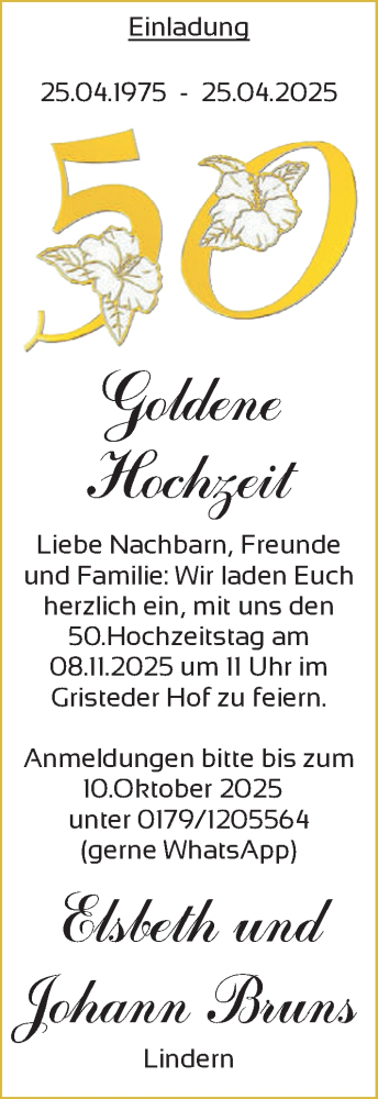 Hochzeitsanzeige von Elsbeth Bruns von NWZ