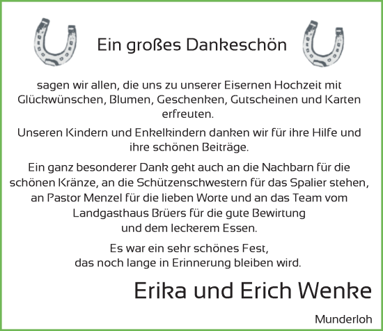 Hochzeitsanzeige von Erika Wenke von NWZ