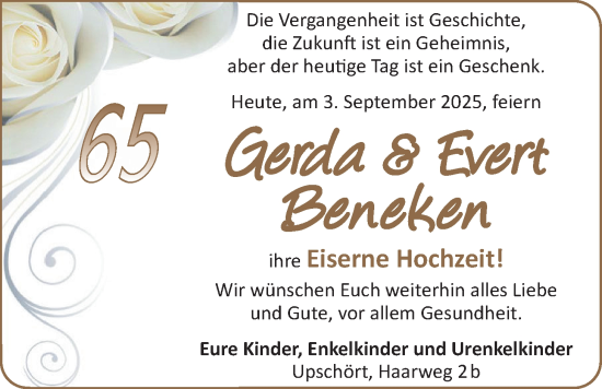Hochzeitsanzeige von Gerda Beneken von BM