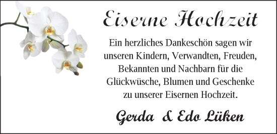 Hochzeitsanzeige von Gerda Lüken von BM