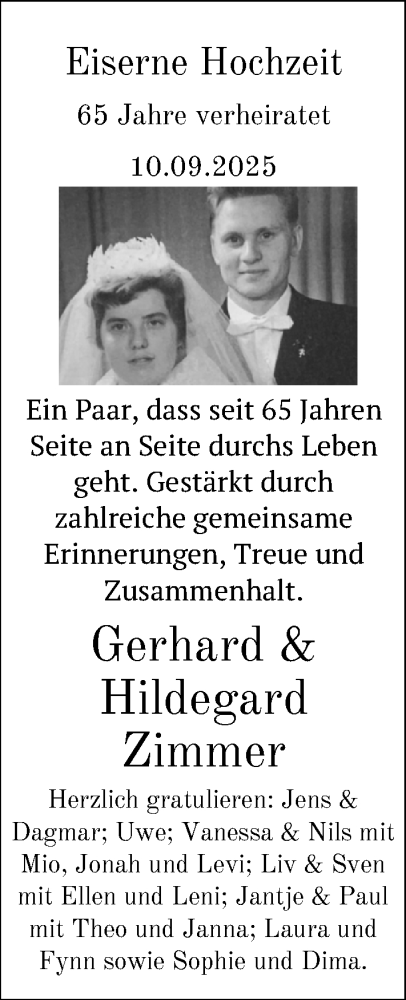 Hochzeitsanzeige von Gerhard Zimmer von BM