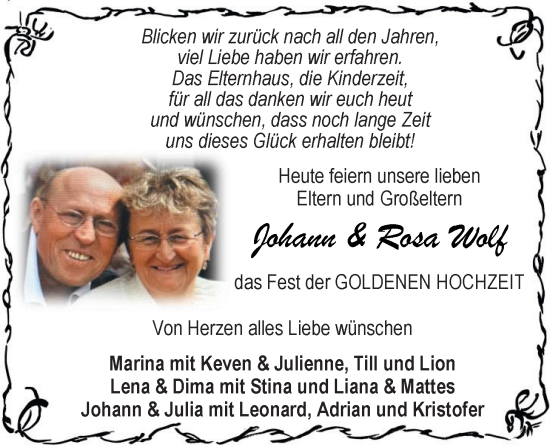 Hochzeitsanzeige von Johann Wolf von EZ