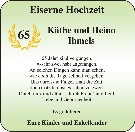 Hochzeitsanzeige von Käthe Ihmels von NWZ