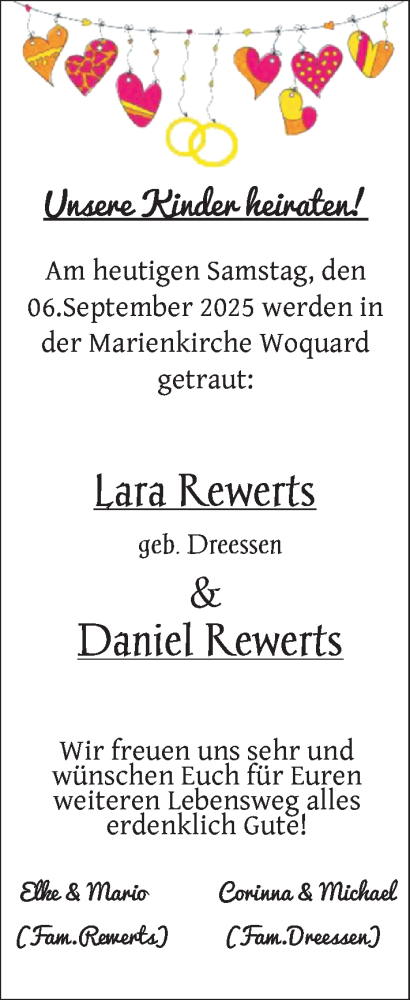 Hochzeitsanzeige von Lara Rewerts von EZ