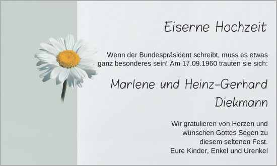 Hochzeitsanzeige von Marlene Diekmann von NWZ