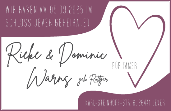 Hochzeitsanzeige von Rieke Warns von NWZ