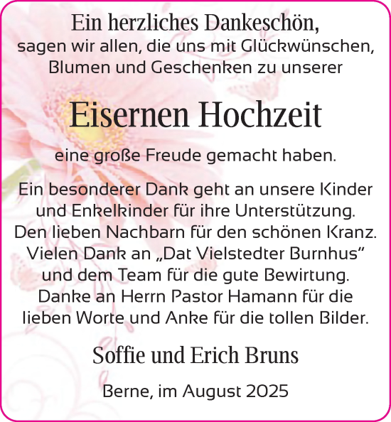 Hochzeitsanzeige von Soffie Bruns von NWZ