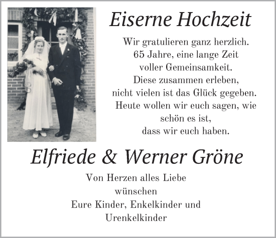 Hochzeitsanzeige von Werner Gröne von NWZ