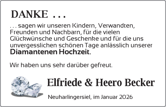 Hochzeitsanzeige von Elfrriede Becker von BM