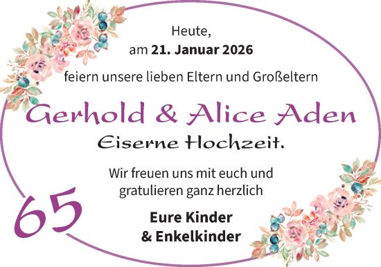 Hochzeitsanzeige von Gerhold Aden von BM