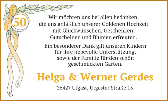 Hochzeitsanzeige von Helga Gerdes von BM