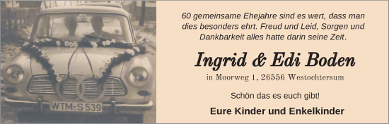 Hochzeitsanzeige von Ingird Boden von BM