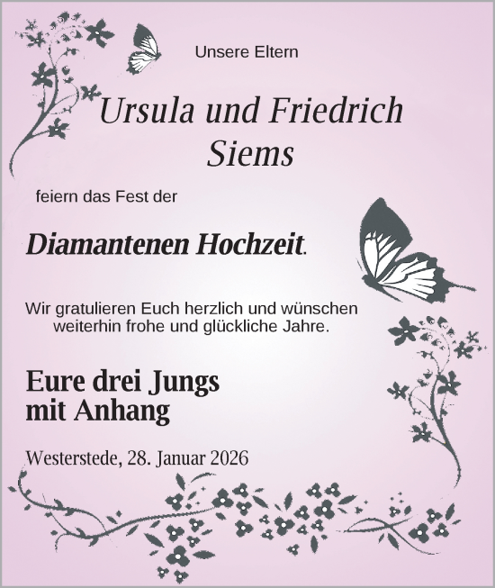 Hochzeitsanzeige von Ursula Siems von NWZ
