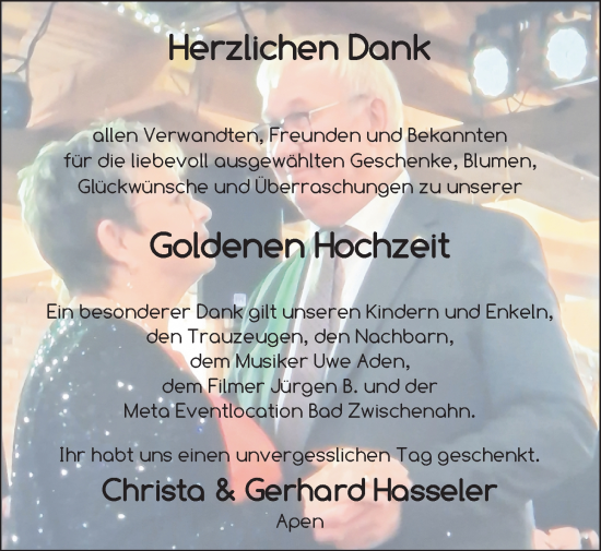 Hochzeitsanzeige von Christa Hasseler von NWZ