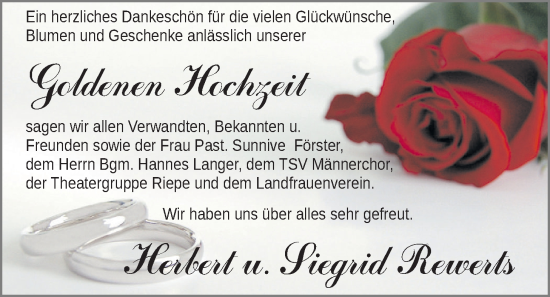 Hochzeitsanzeige von Herbert Rewerts von EZ