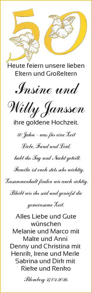 Hochzeitsanzeige von Insine Janssen von NWZ